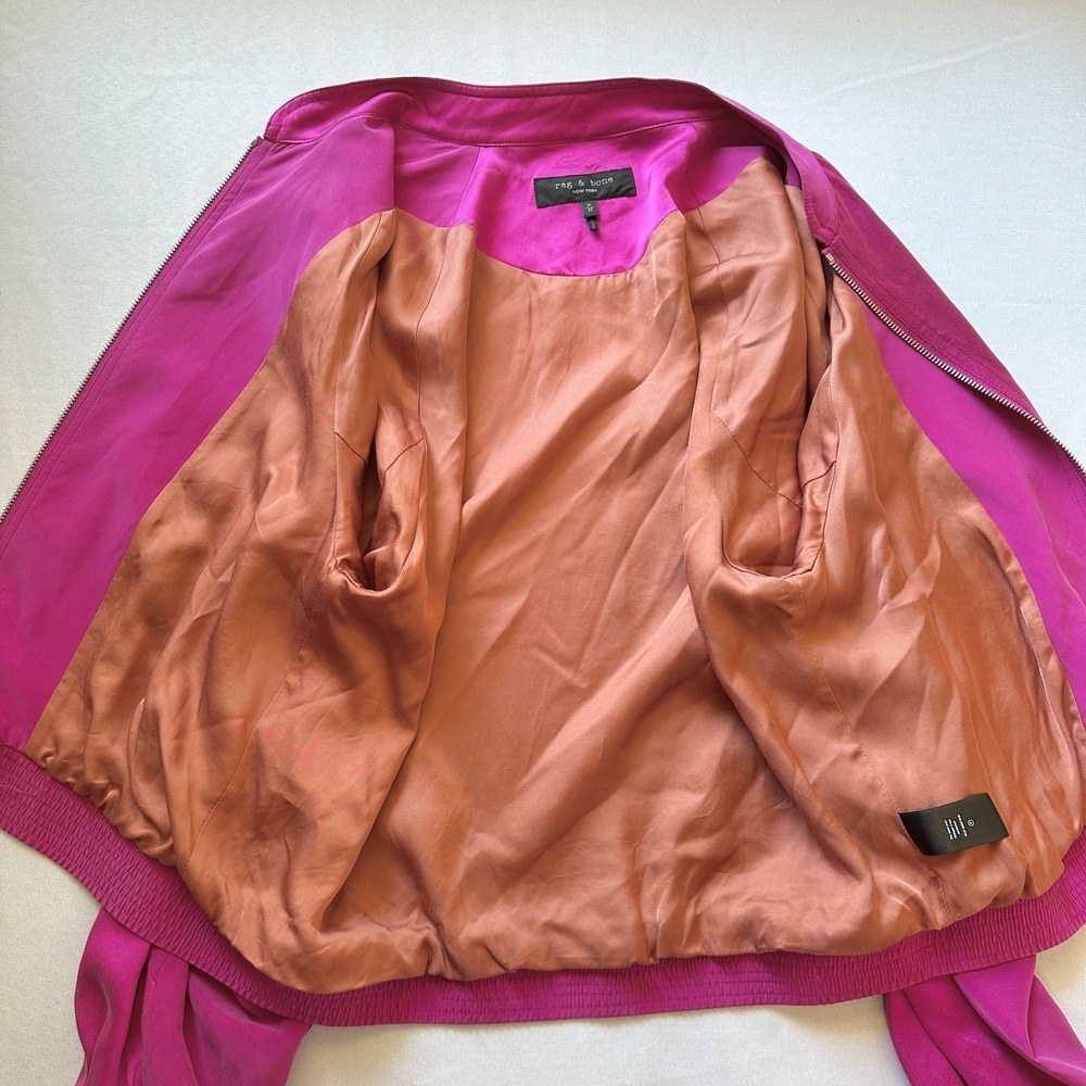 Rag & Bone Trail Silk Track Jacket Womens M Deep Pink Designer Luxury Athleisure - Picture 7 of 12